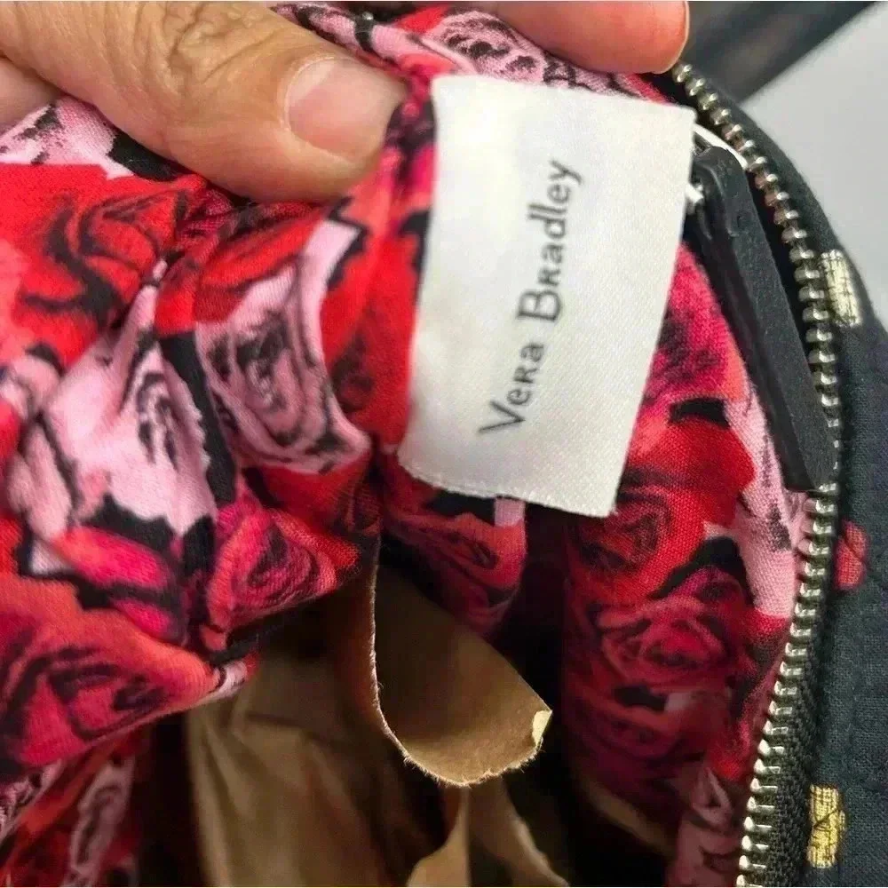 Vera Bradley Vivian Hobo bag in black and red dots cotton print
